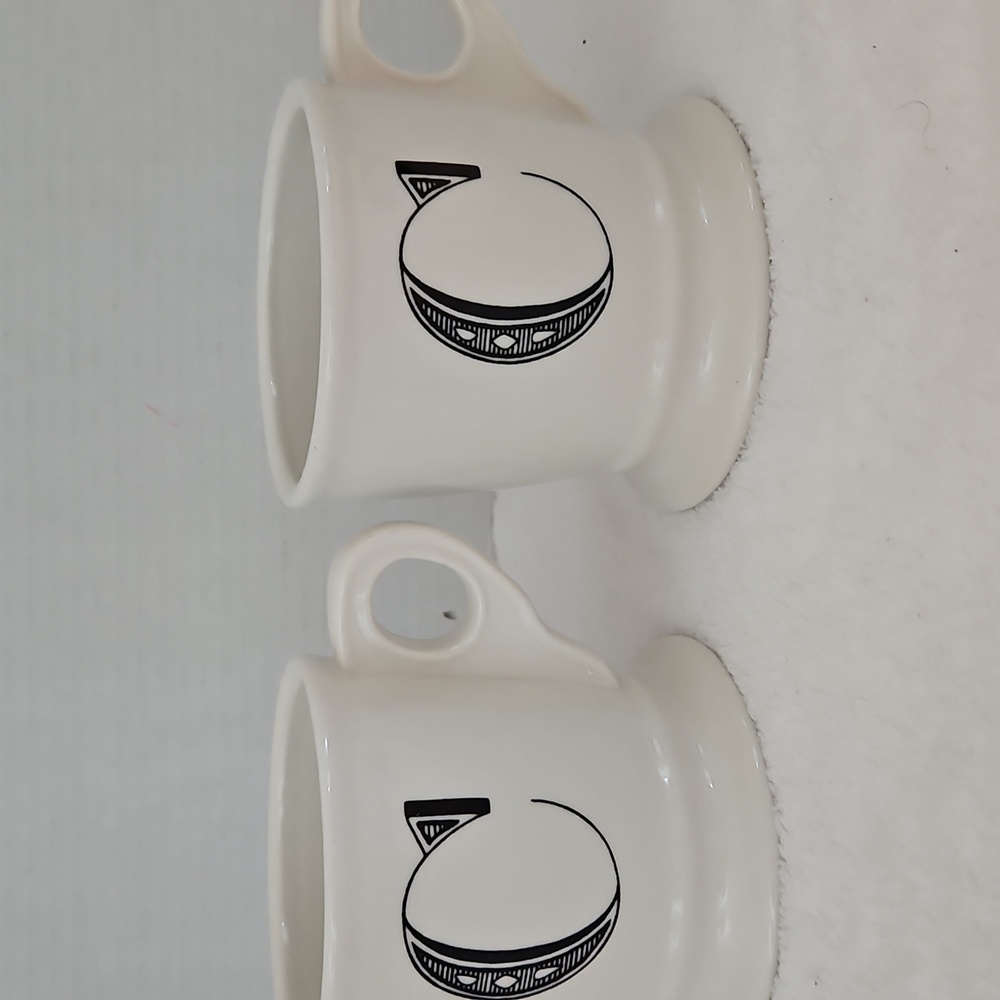 Anthropologie White Black Monogrammed "C" Elegant Coffee Tea Mugs Set of 2